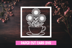 Tea Cup with Sunflowers Paper Cut Card SVG Product Image 1