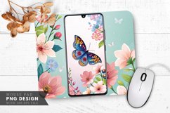 Butterfly and Flowers Wallpaper Mouse Pad PNG Design Product Image 1