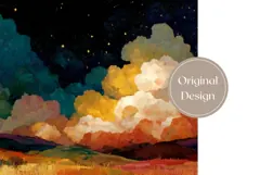 Art Tumbler Wrap, Clouds Tumbler Sublimation, Night PNG Product Image 3