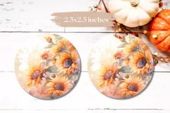 Watercolor Sunflowers Sublimation, Floral Car Coasters PNG Product Image 3
