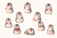 Cute Penguin Watercolor Clipart Set 20 PNG | Valentine Product Image 3