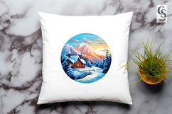 Snow Cabin Mountain Landscape Clipart Sublimation PNG Product Image 3