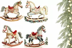 Watercolor Rocking Horse Pillowcase, Christmas Toy Pillow Product Image 3