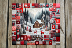 Xmas patchwork landscape | Skinny tumbler sublimation design Product Image 3