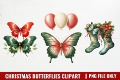 Watercolor Christmas Butterflies Clipart Product Image 1