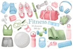Watercolor Fitness Clipart Set Product Image 1