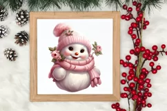 Pink Christmas Snowman Clipart, Christmas PNG Product Image 3