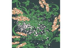 Hand drawn lavender flowers on green abstract floral pattern Product Image 1
