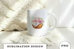 Watercolor Spring basket with flowers png Product Image 3