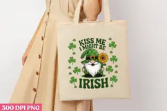 Kiss Me I Might Be Irish PNG, St Patricks Day Gnome Sublim Product Image 1
