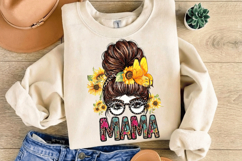 Mama Messy Bun PNG sublimation | Mother's Day PNG T-Shirt Product Image 1