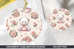 Teddy Bear Stained Glass Ornament PNG, Digital Download File Product Image 1