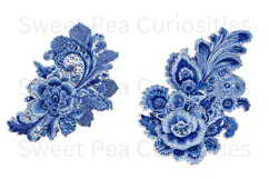 Blue Toile, Ephemera, PNG, Clipart, Junk Journal, flowers Product Image 3