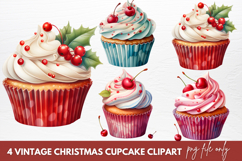 Vintage Christmas Cupcake Clipart Sublimation Product Image 1