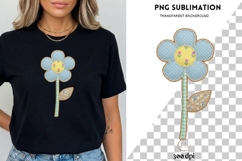 Blue Patchwork Flower PNG | Vintage Fabric Floral Clipart Product Image 1