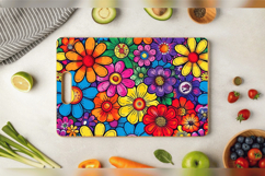 Rainbow Hippie Flowers Cutting Boards sublimation Design Product Image 3