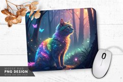 Enchanted Rainbow Cat Glowing Forest Mouse Pad PNG Design Product Image 1