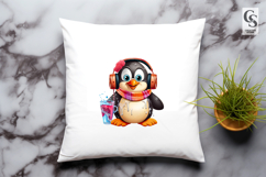 Cute Penguin With Headphones Clipart Sublimation PNG Product Image 3
