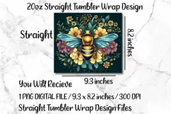 Floral Bumble Bee 20oz Skinny Tumbler Wrap Sublimation. Product Image 3