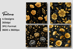 Golden Flowers Pattern Digital Paper Product Image 3