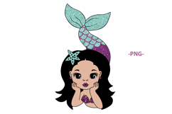 Little Mermaid Girl SVG PNG Cute Afro Mermaid Clipart Product Image 3