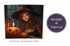 Kawaii Witch Tumbler Wrap Design PNG, Halloween Sublimation Product Image 3