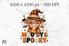 Moody Spooky PNG, Halloween Highland Cow Sublimation Design Product Image 2
