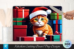 Christmas Cat Peeking from Gifts Cutting Board PNG Product Image 1
