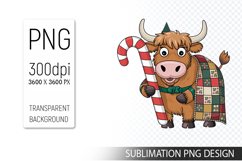 Cute Christmas Highland Cow , Animal Sublimation Clipart PNG Product Image 1