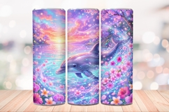 Neon Glowing Dolphin 20 OZ Skinny Tumbler Sublimation PNG. Product Image 3