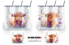 3D Highland Cow Floral| Tumbler Sublimation Wrap Product Image 4