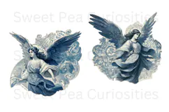 Vintage, Blue, Victorian, Angel, Ephemera, PNG, Clipart Product Image 3