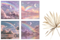 Glitter Square Coasters, Rainbow Square Coaster, Moon PNG Product Image 3