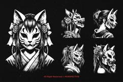 10 Bundle Dark Art Kitsune Girl Mask Japanese Fox Geisha Product Image 5