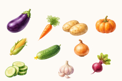 Vegetables &amp; Fruits Watercolor Clipart Product Image 3