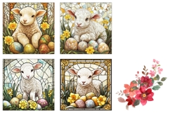 Stained Glass Easter Lamb Square Coasters, Easter Lamb PNG Product Image 3