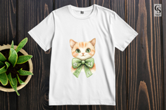 Watercolor Shamrock Bow Cat Clipart Sublimation PNG Product Image 3