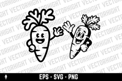 A black and white cartoon mascot of a cheerful carrot Product Image 3