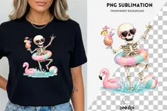 Summerween Skeleton Pool Party Clipart PNG, Tropical Goth Product Image 1