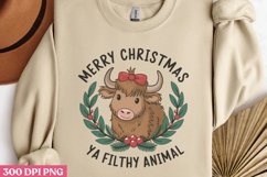Merry Christmas Ya Filthy PNG, Highland Cow Sublimation PNG Product Image 3
