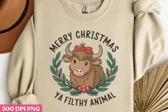 Merry Christmas Ya Filthy PNG, Highland Cow Sublimation PNG Product Image 3