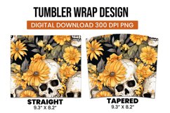 Skull and flower watercolor tumbler wrap sublimation Product Image 3