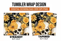 Skull and flower watercolor tumbler wrap sublimation Product Image 3