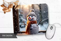Snowman with Carrot Nose in Frosty Window Mouse Pad PNG Product Image 1