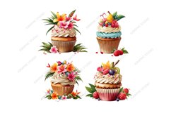 Tropical Floral Cupcake Clipart, Product Image 3