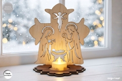Nativity Cross Candle Holder Laser Cut | Glowforge | SVG Product Image 1