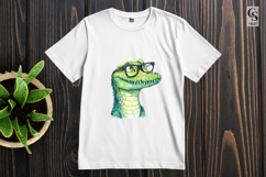 Cartoon Alligator With Glasses Watercolor Clipart Product Image 3