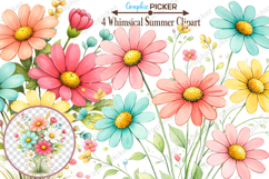 Whimsical Summer Flowers Clipart PNG, Watercolor Flower PNG Product Image 3