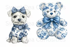 Blue Toile, Ephemera, Dog, Bear, Nursery, PNG, Clipart Product Image 3