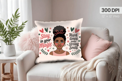 Afro Girl /Woman braided hair Pillow Design, Black Queen PNG Product Image 1